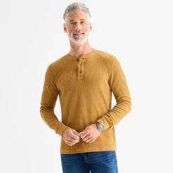 St. John's Bay Dexterity Mens Easy-on + Easy-off Sensory Friendly Henley Neck Long Sleeve Adaptive Classic Fit Thermal Top