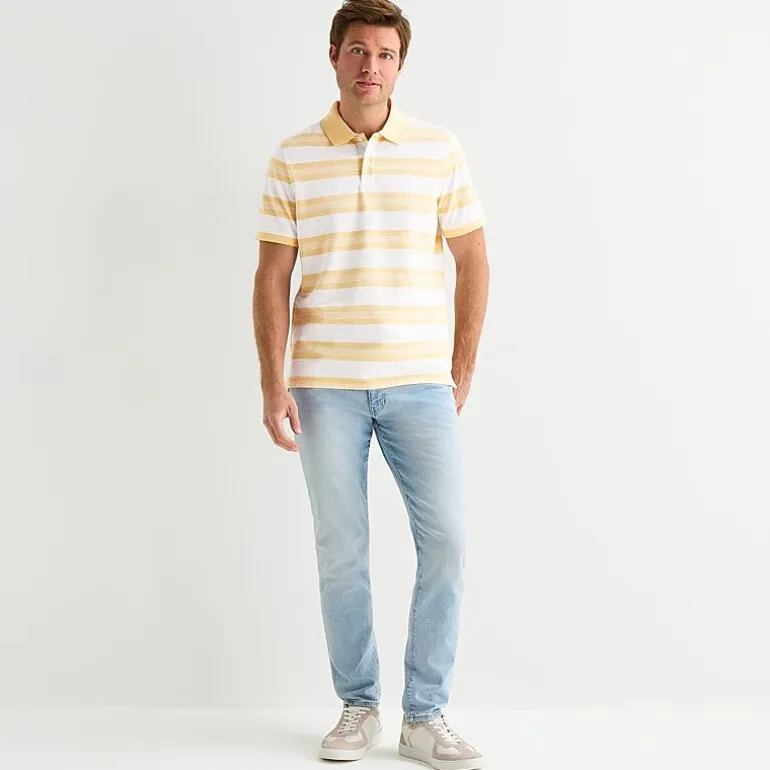 St. John's Bay Essential Striped Oxford Mens Slim Fit Short Sleeve Polo Shirt