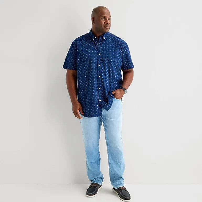 St. John's Bay Everyday Stretch Mens Short Sleeve Classic Fit Big and Tall Button-Down Shirt