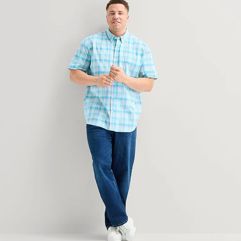 St. John's Bay Everyday Stretch Mens Short Sleeve Classic Fit Big and Tall Button-Down Shirt