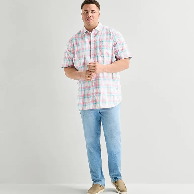 St. John's Bay Everyday Stretch Mens Short Sleeve Classic Fit Big and Tall Button-Down Shirt