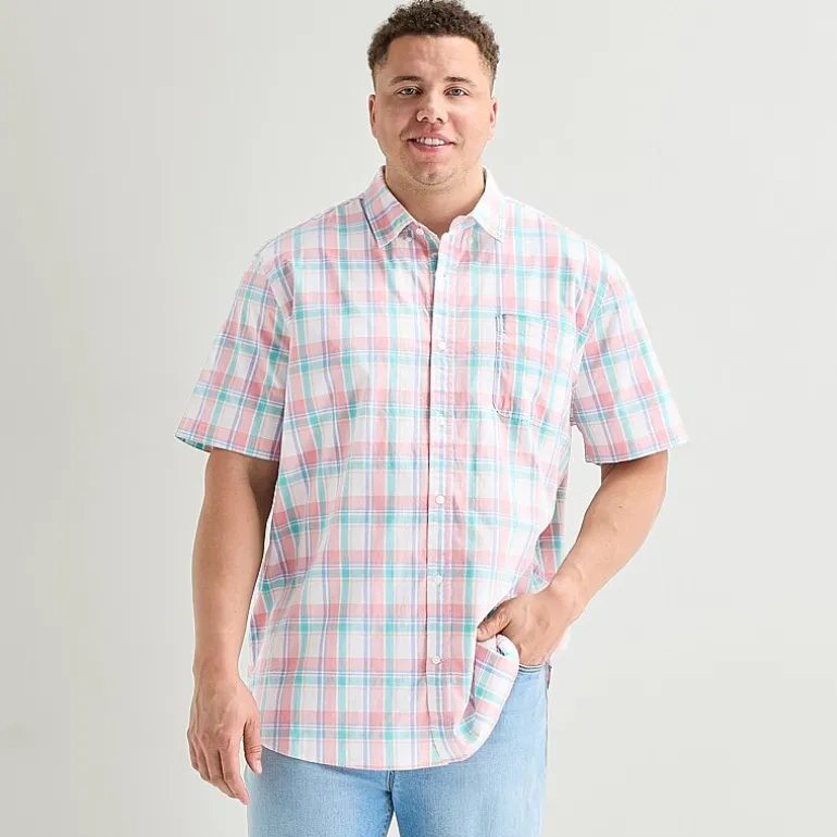 St. John's Bay Everyday Stretch Mens Short Sleeve Classic Fit Big and Tall Button-Down Shirt