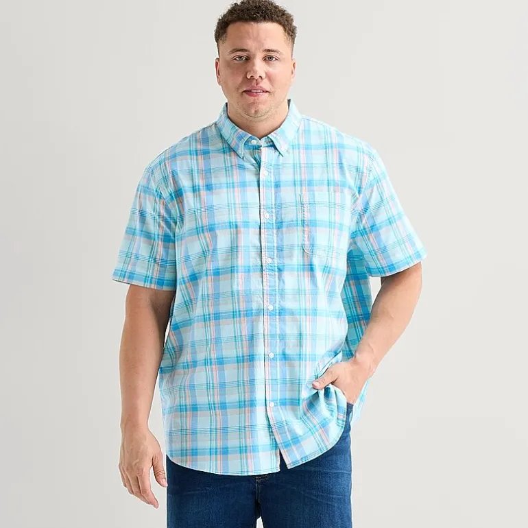 St. John's Bay Everyday Stretch Mens Short Sleeve Classic Fit Big and Tall Button-Down Shirt