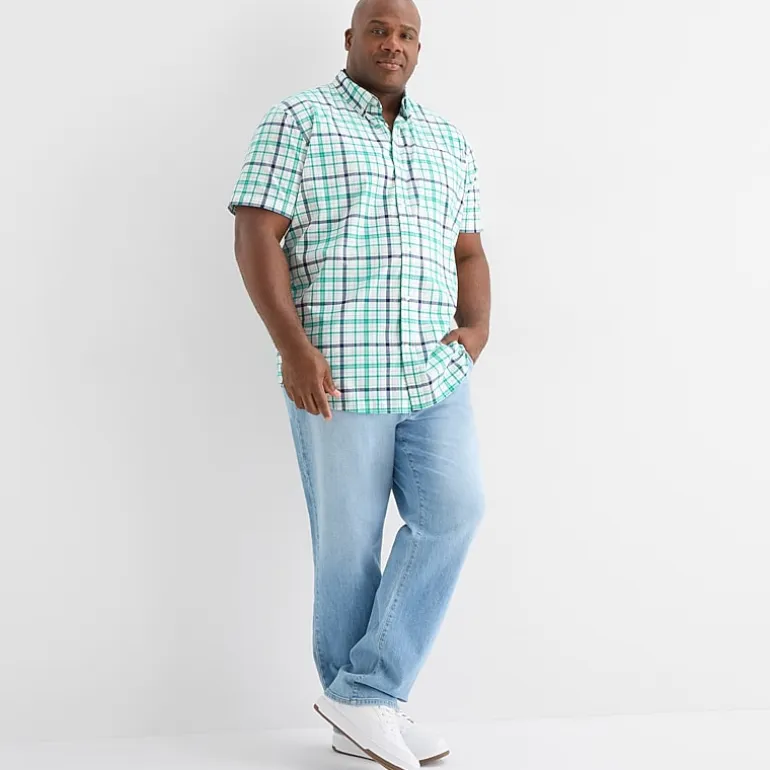 St. John's Bay Everyday Stretch Mens Short Sleeve Classic Fit Big and Tall Button-Down Shirt