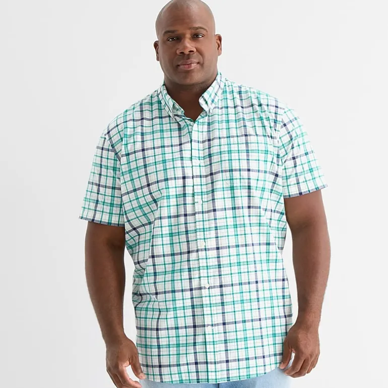 St. John's Bay Everyday Stretch Mens Short Sleeve Classic Fit Big and Tall Button-Down Shirt