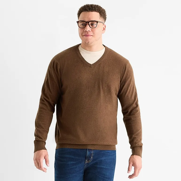 St. John's Bay Fine Gauge Big and Tall Mens V Neck Long Sleeve Pullover Sweater