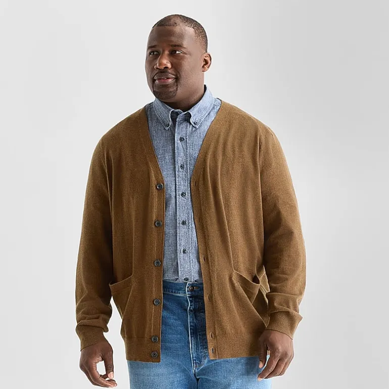 St. John's Bay Fine Gauge Mens V Neck Long Sleeve Button Big and Tall Cardigan