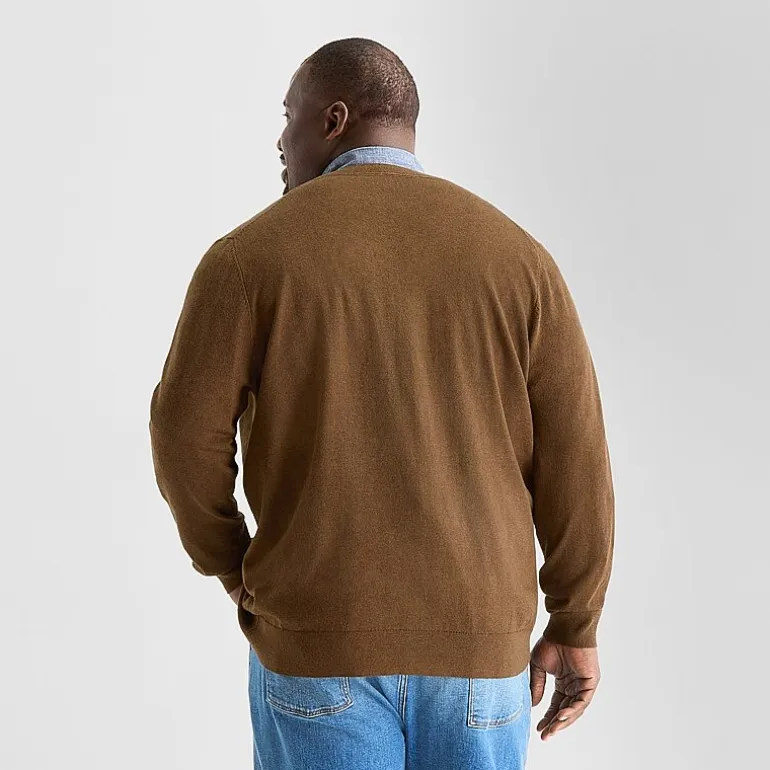 St. John's Bay Fine Gauge Mens V Neck Long Sleeve Button Big and Tall Cardigan