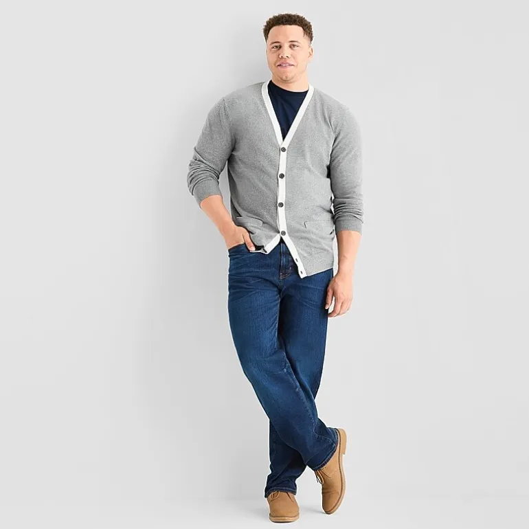 St. John's Bay Fine Gauge Mens V Neck Long Sleeve Button Big and Tall Cardigan