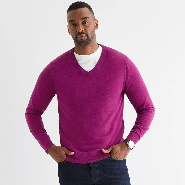 St. John's Bay Fine Gauge Mens V Neck Long Sleeve Pullover Sweater