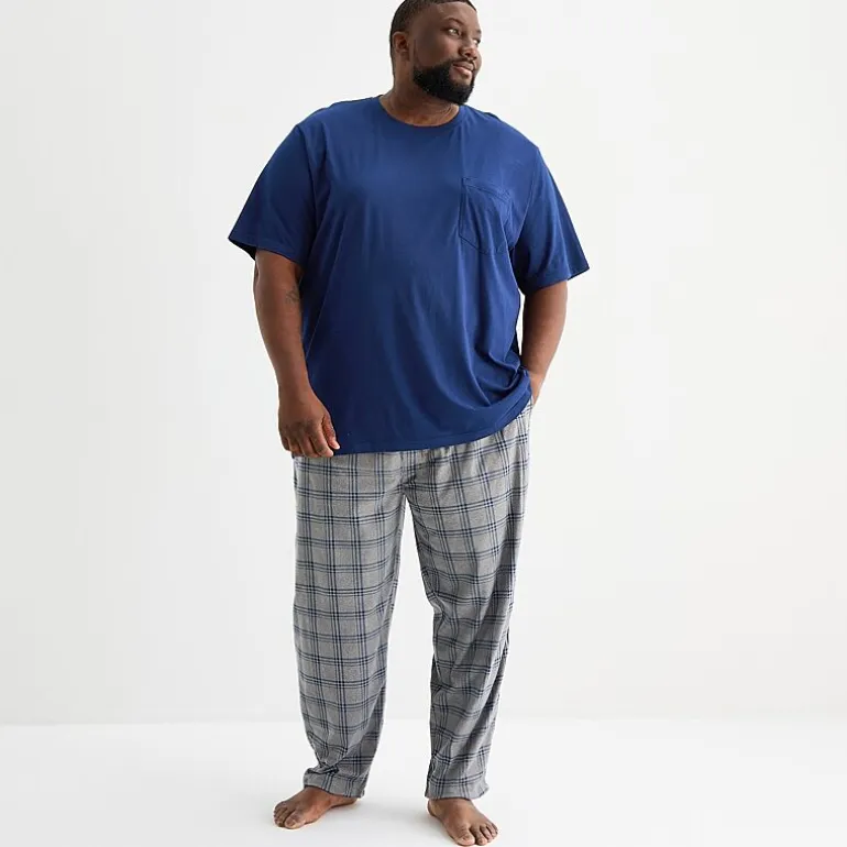 St. John's Bay Mens Crew Neck Short Sleeve 2-pc. Big and Tall Pajama Set