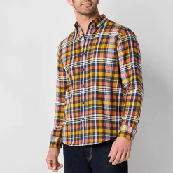 St. John's Bay Mens Easy-on + Easy-off Seated Wear Long Sleeve Adaptive Classic Fit Flannel Shirt