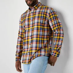 St. John's Bay Mens Easy-on + Easy-off Seated Wear Long Sleeve Adaptive Classic Fit Big and Tall Flannel Shirt