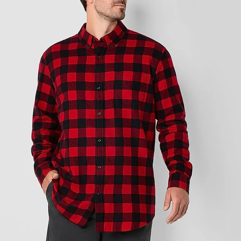 St. John's Bay Mens Easy-on + Easy-off Seated Wear Long Sleeve Adaptive Classic Fit Big and Tall Flannel Shirt
