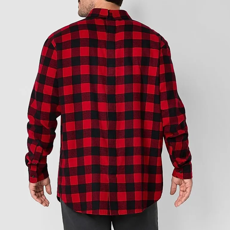St. John's Bay Mens Easy-on + Easy-off Seated Wear Long Sleeve Adaptive Classic Fit Big and Tall Flannel Shirt