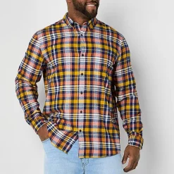 St. John's Bay Mens Easy-on + Easy-off Seated Wear Long Sleeve Adaptive Classic Fit Big and Tall Flannel Shirt
