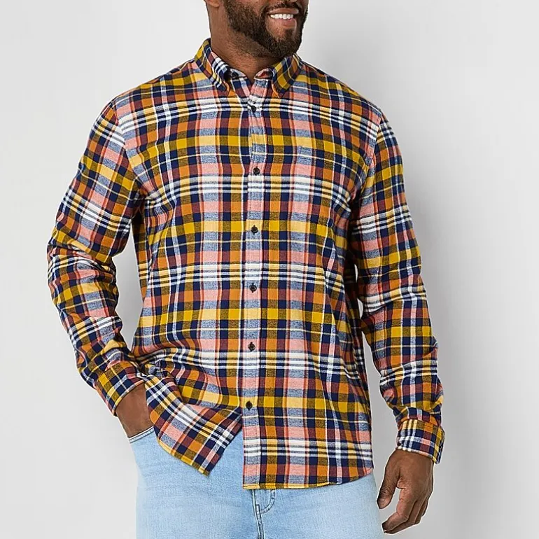 St. John's Bay Mens Easy-on + Easy-off Seated Wear Long Sleeve Adaptive Classic Fit Big and Tall Flannel Shirt
