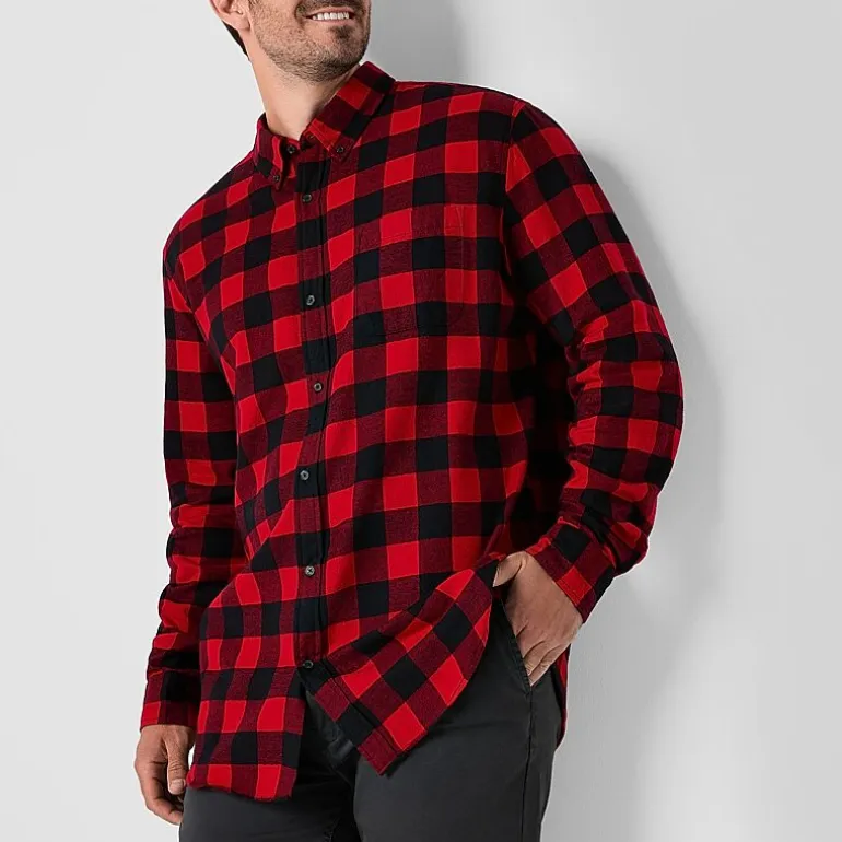 St. John's Bay Mens Easy-on + Easy-off Seated Wear Long Sleeve Adaptive Classic Fit Big and Tall Flannel Shirt