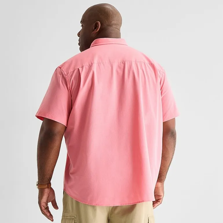 St. John's Bay Perforated Mens Short Sleeve Classic Fit Big and Tall Button-Down Shirt