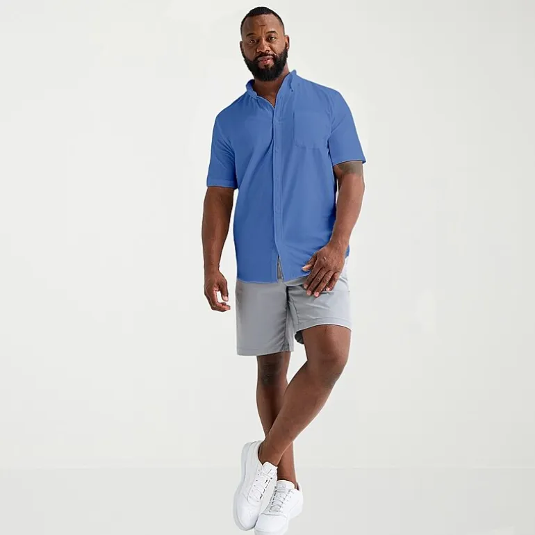 St. John's Bay Perforated Mens Short Sleeve Classic Fit Big and Tall Button-Down Shirt