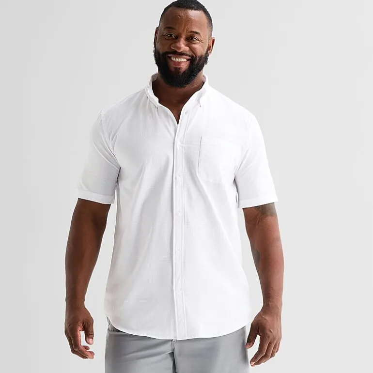 St. John's Bay Perforated Mens Short Sleeve Classic Fit Big and Tall Button-Down Shirt