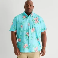 St. John's Bay Perforated Mens Short Sleeve Classic Fit Big and Tall Button-Down Shirt