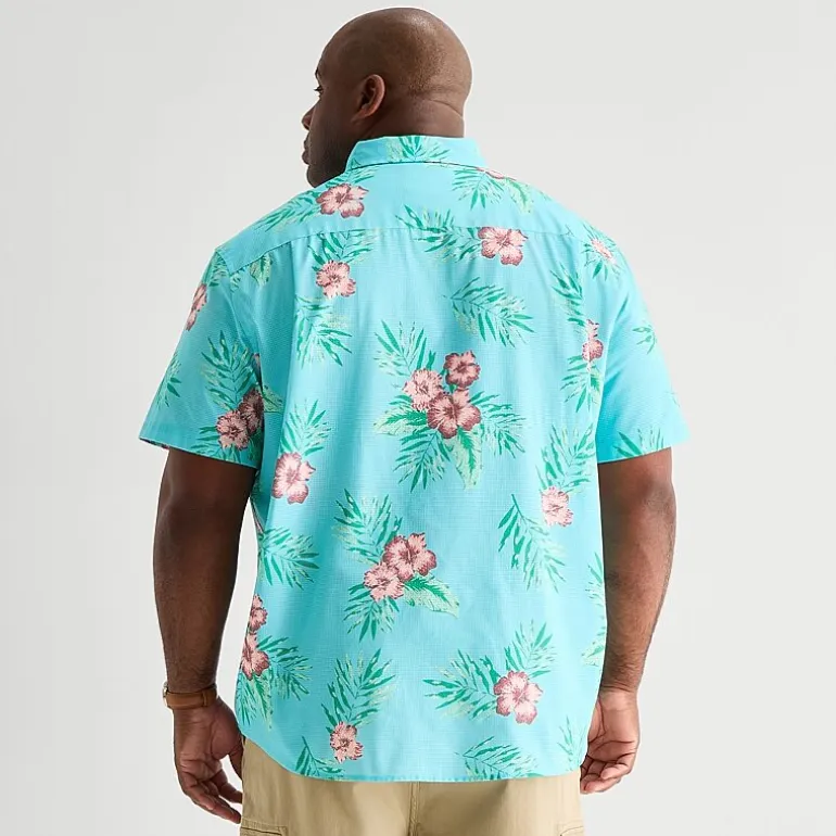 St. John's Bay Perforated Mens Short Sleeve Classic Fit Big and Tall Button-Down Shirt