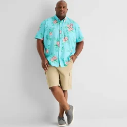 St. John's Bay Perforated Mens Short Sleeve Classic Fit Big and Tall Button-Down Shirt