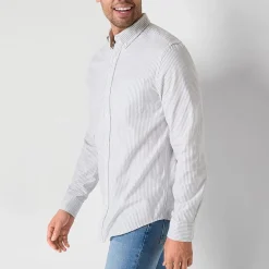 St. John's Bay Performance Oxford Dexterity Mens Easy-on + Easy-off Long Sleeve Classic Fit Button-Down Shirt