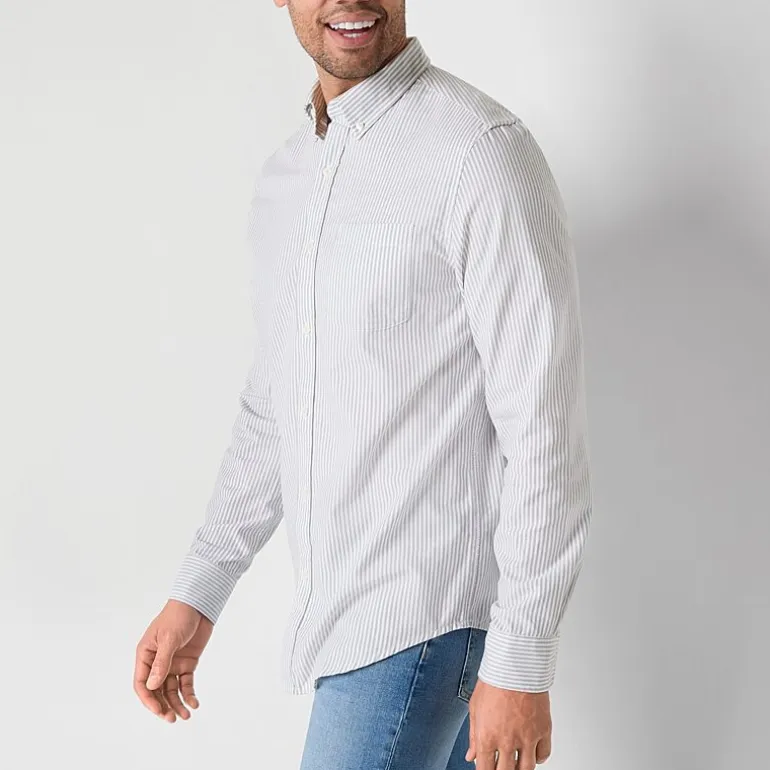 St. John's Bay Performance Oxford Dexterity Mens Easy-on + Easy-off Long Sleeve Classic Fit Button-Down Shirt