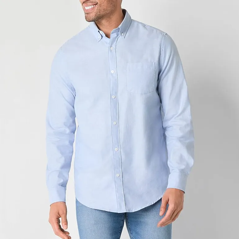 St. John's Bay Performance Oxford Dexterity Mens Easy-on + Easy-off Long Sleeve Classic Fit Button-Down Shirt