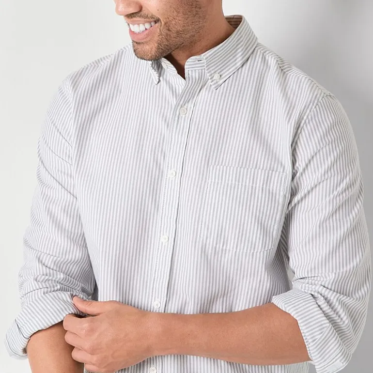 St. John's Bay Performance Oxford Mens Easy-on + Easy-off Seated Wear Long Sleeve Classic Fit Button-Down Shirt