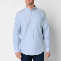 St. John's Bay Performance Oxford Mens Easy-on + Easy-off Seated Wear Long Sleeve Classic Fit Button-Down Shirt