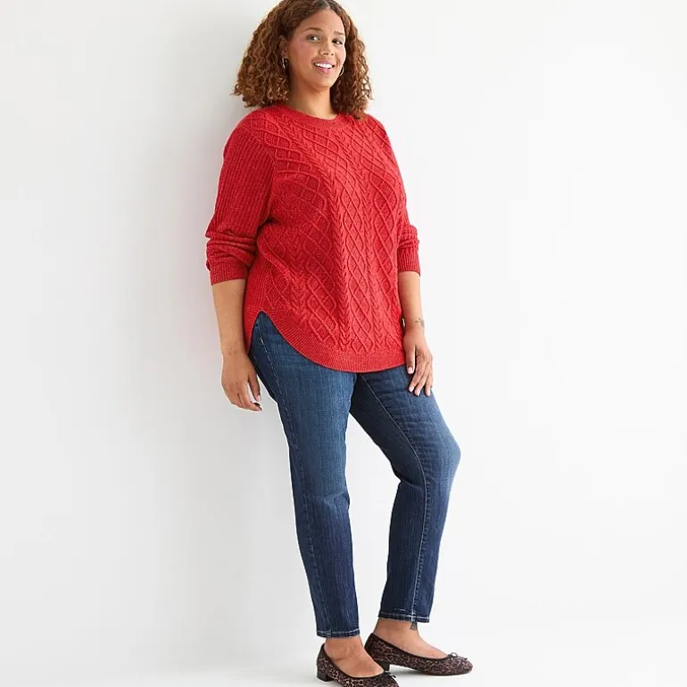St. John's Bay Plus Womens Crew Neck Long Sleeve Pullover Sweater