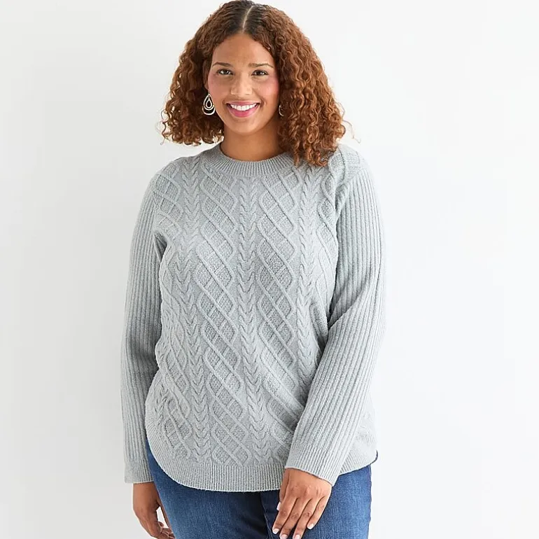 St. John's Bay Plus Womens Crew Neck Long Sleeve Pullover Sweater