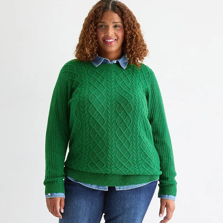 St. John's Bay Plus Womens Crew Neck Long Sleeve Pullover Sweater