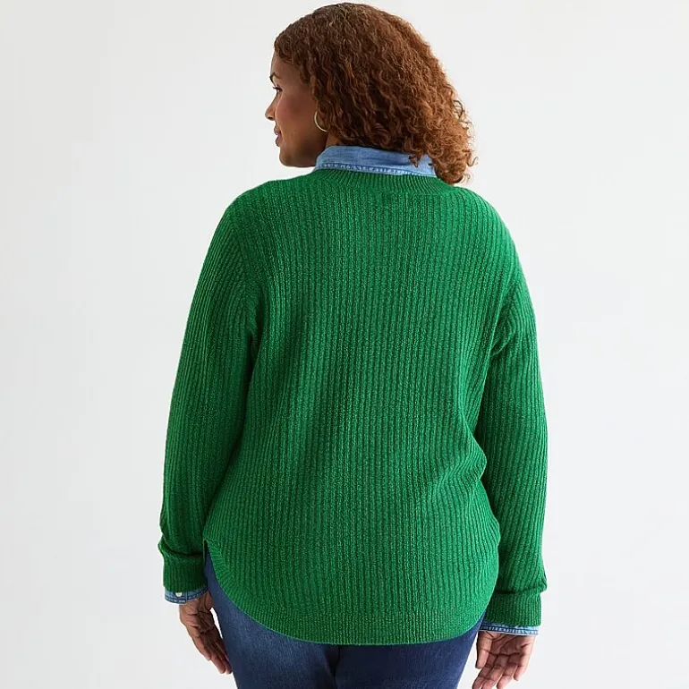 St. John's Bay Plus Womens Crew Neck Long Sleeve Pullover Sweater