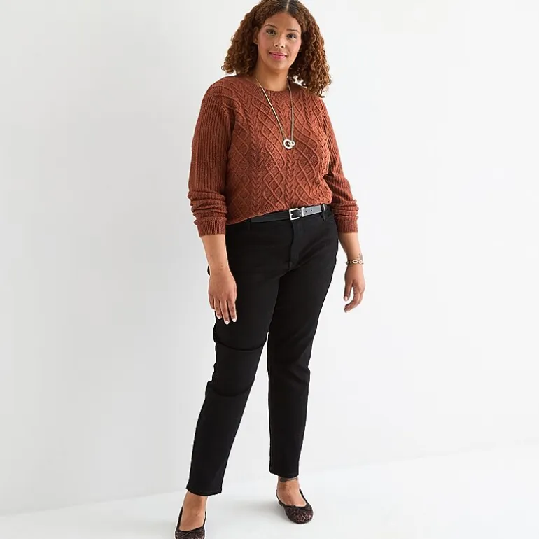 St. John's Bay Plus Womens Crew Neck Long Sleeve Pullover Sweater