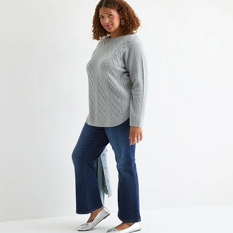 St. John's Bay Plus Womens Crew Neck Long Sleeve Pullover Sweater