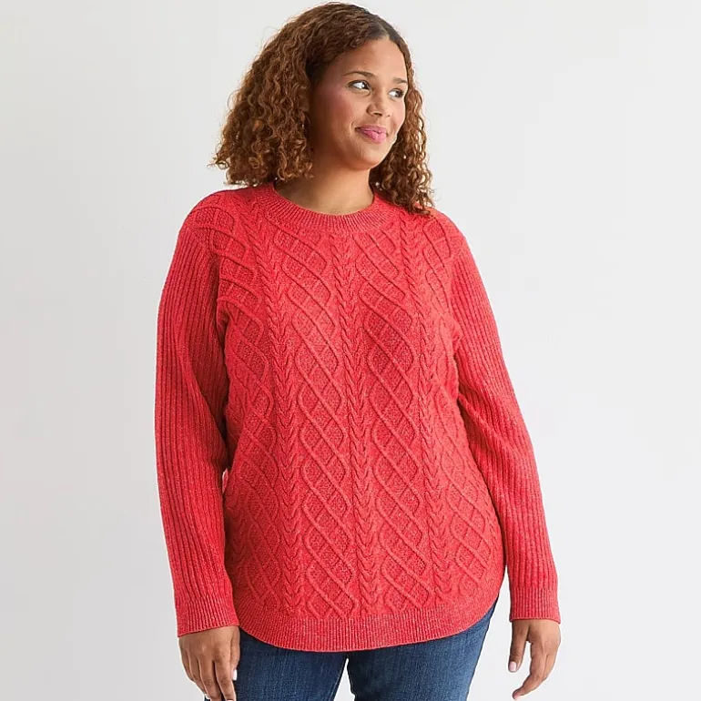 St. John's Bay Plus Womens Crew Neck Long Sleeve Pullover Sweater