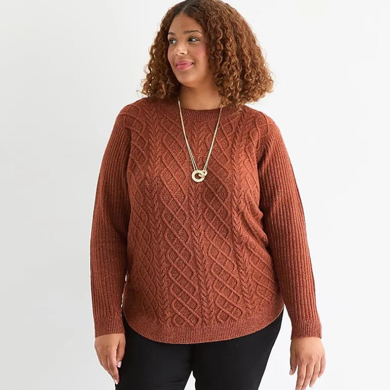 St. John's Bay Plus Womens Crew Neck Long Sleeve Pullover Sweater