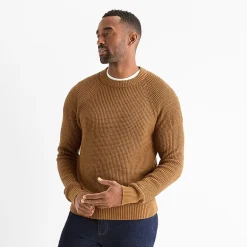 St. John's Bay Raglan Waffle Mens Crew Neck Long Sleeve Pullover Sweater