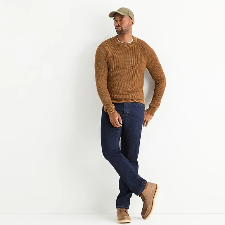 St. John's Bay Raglan Waffle Mens Crew Neck Long Sleeve Pullover Sweater