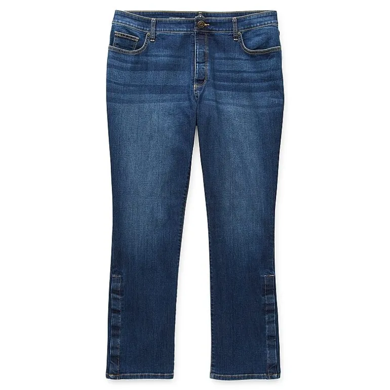 St. John's Bay Secretly Slender Womens Plus Mid Rise Adaptive Hidden Access Opening Straight Leg Jean