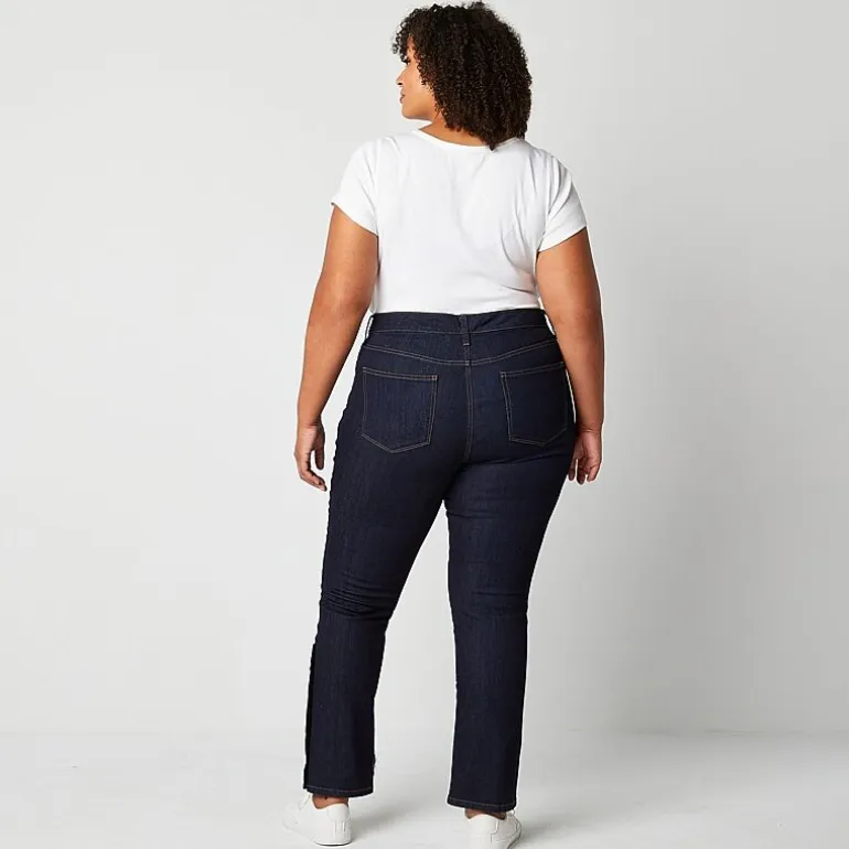 St. John's Bay Secretly Slender Womens Plus Mid Rise Adaptive Hidden Access Opening Straight Leg Jean
