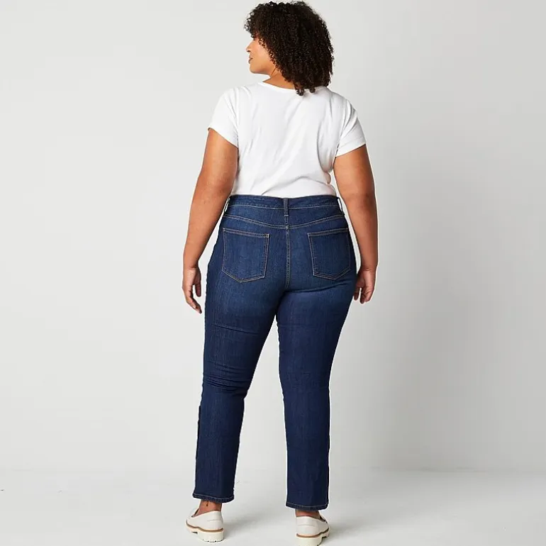 St. John's Bay Secretly Slender Womens Plus Mid Rise Adaptive Hidden Access Opening Straight Leg Jean
