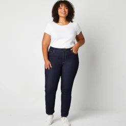 St. John's Bay Secretly Slender Womens Plus Mid Rise Adaptive Hidden Access Opening Straight Leg Jean