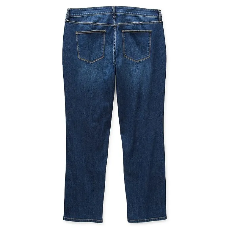 St. John's Bay Secretly Slender Womens Plus Mid Rise Adaptive Hidden Access Opening Straight Leg Jean