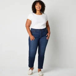 St. John's Bay Secretly Slender Womens Plus Mid Rise Adaptive Hidden Access Opening Straight Leg Jean