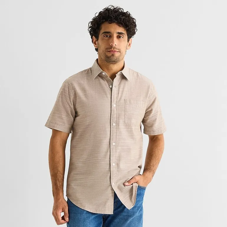 St. John's Bay Slub Mens Short Sleeve Classic Fit Button-Down Shirt